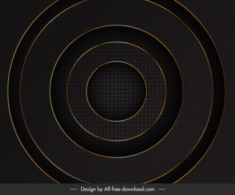 Konzentrische Kreise Hintergrundvorlage Flach Dunkelschwarzes Design