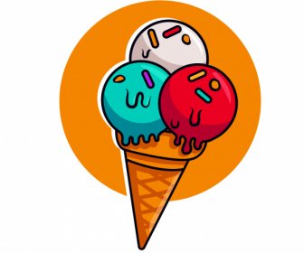 ไอคอนไอศกรีมกรวยที่มีสีสันแบนคลาสสิก