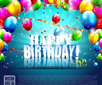 Confetti And Colorful Balloons Birthday Background Vector