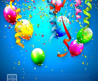 Confettis Et Vecteur De Fond Anniversaire Ballons Colorés