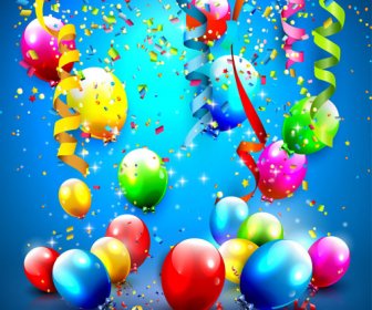 Confetti Dan Balon Warna-warni Ulang Tahun Latar Belakang Vektor