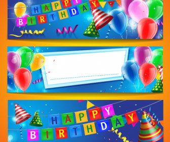 конфетти с цветными шарами дня рождения баннер вектор