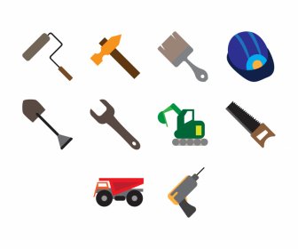 Наборы иконок для строительства плоские инструменты оборудование символы эскиз