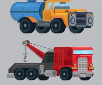 Construction Vehicles Icons Tanker Mobile Crane Sketch
