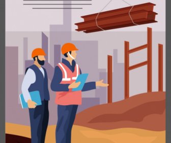 Construction Work Poster Site Activity Sketch Cartoon Design