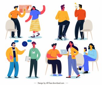 Icone Di Conversazione Colorato Personaggi Dei Cartoni Animati Schizzo