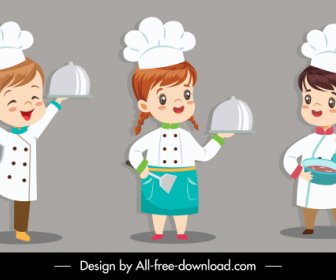Cozinhar ícones Crianças Bonitos Desenhar Personagens De Desenho Animado