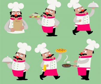 Ilustração De ícones Do Cozinheiro Em Várias Poses