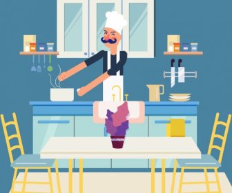 Cook Work Background Colored Cartoon Design