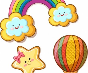 Cookies Design Vorlagen Wolke Regenbogen Sterne Ballon Symbole