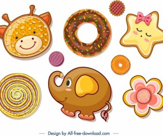 Cookies Designvorlagen Kuh Elefant Stern Blume Icons