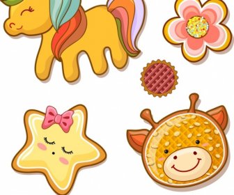 Cookies Icons Colorful Cute Flat Shapes