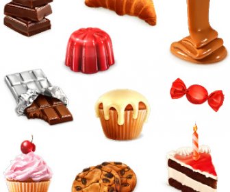 Печенье с сладости и торт векторной иконы Set