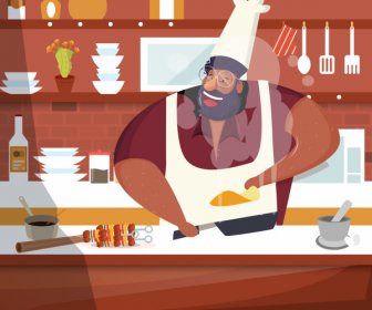 Cozinhar Fundo Cook Cozinha Esboço Desenho Animado Personagem