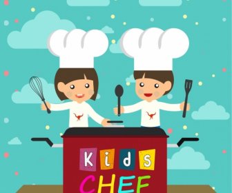 Memasak Latar Belakang Anak-anak Mempersiapkan Makanan Kitchenwares Ikon