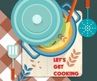 Banner De Cozinha ícones De Utensílios De Cozinha Colorido Design Clássico