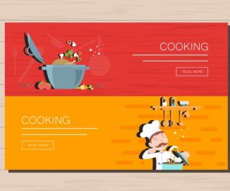 Cooking Banner Sets Kitchenwares Icons Decoration Webpage Style