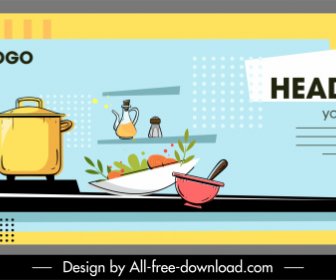 Cooking Banner Template Dynamic Utensils Sketch
