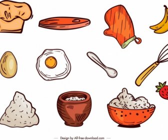 Cooking Design Elements Colored Classical Handdrawn Icons