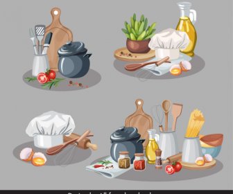 Cocina Diseño Elementos Herramientas Ingredientes Boceto Diseño Clásico