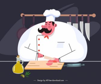 Cucina Lavoro Pittura Cuoco Preparare Cibo Cartone Animato Schizzo
