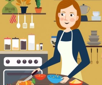 Cooking Painting Housewife Cuisine Preparation Kitchenware Icons
