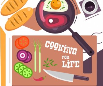Cooking Poster Breakfast Preparation Icons Flat Design