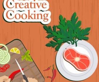 Cooking Promotion Banner Kitchenwares Meat Icons Ornament