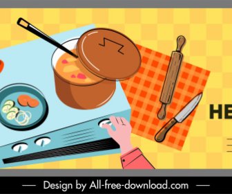Kochen Arbeit Hintergrund Küchenutensilien Skizze