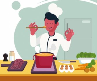 Kocharbeit Hintergrund Männlich Kochen Essen Ikonen