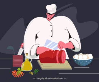 Cozinhando Trabalho Pintura Homem Preparando Esboço De Comida