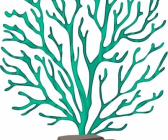 Fondo De Coral Verde árbol Piedra Iconos Diseño 3d