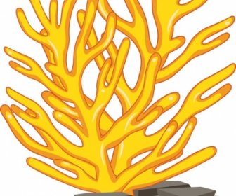 ภาพวาดปะการังไอคอนต้นไม้รูปสีเหลือง Desgin 3d
