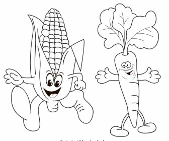 玉米胡蘿蔔圖示有趣的卡通人物手繪素描