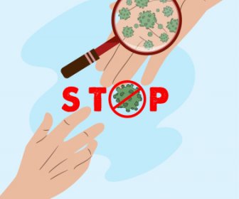 Corona Epidemie Poster Hände Kontakt Virus Lupe Skizze