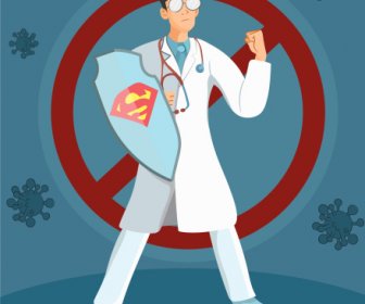 Corona Virus Banner Doctor Shield Banning Sign Sketch