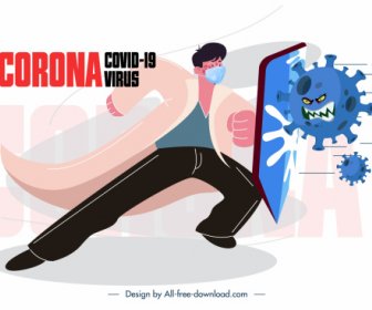 Corona Virus Banner Fighting Doctor Stylized Virus Sketch