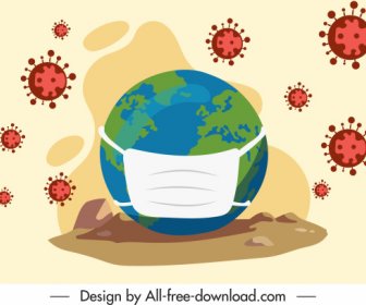 Corona Virus Banner Masking Earth Bacteria Sketch