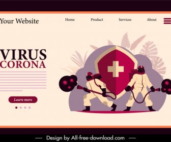 Corona Virus Banner Webpage Design Medical Fighters Sketch