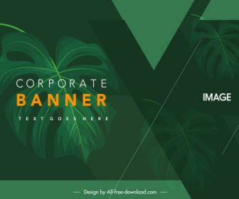 Corporate Banner Template Dark Green Leaves Decor