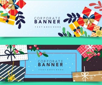 Corporate Banner Templates Colorful Gift Box Icons Decor