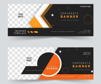 Templat Banner Perusahaan Desain Horizontal Kotak-kotak Yang Elegan