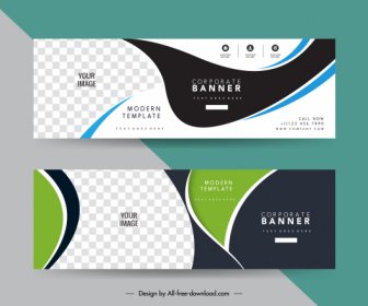 Corporate Banner Templates Modern Contrast Checkered Curves Sketch