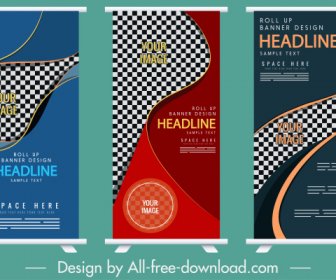 Corporate Banners Templates Dark Colorful Checkered Vertical Design