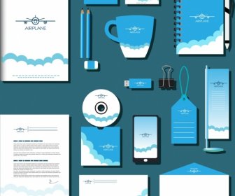 Corporate Branding Ornamento Identità Raccolta Aeroplano Blu Cielo