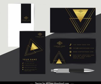 Corporate Cards Template Luxury Golden Black Triangles Decor