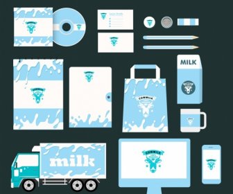 Corporate Identity Collection Splashing Milk Icon Blue Design