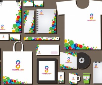 Corporate Identity Sets Colorful Circles Curves Decoration