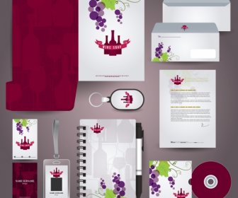 Corporate Identity Sets Grapes Wines Symbols Ornament