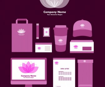 Corporate Identity Sets Lotus Icon Sketch Violet Decoration